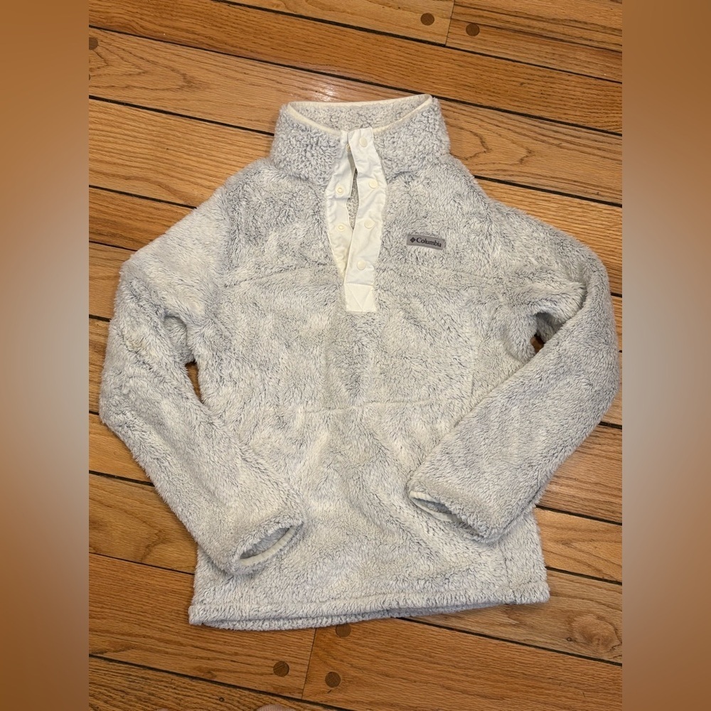 Columbia Soft Teddy Gray White Fleece Jacket Pullover size large